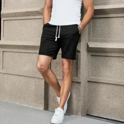 Men's Waffle Waffle Shorts Sweat Shorts Basketball Shorts Pocket Drawstring Elastic Waist Plain Comfort Quick Dry Short Holiday Beach Weekend Fashion Casual ArmyGreen Black Micro-elastic