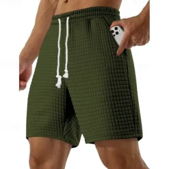 Men's Waffle Waffle Shorts Sweat Shorts Basketball Shorts Pocket Drawstring Elastic Waist Plain Comfort Quick Dry Short Holiday Beach Weekend Fashion Casual ArmyGreen Black Micro-elastic