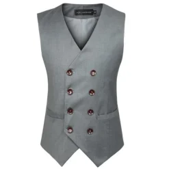 Men's Waistcoat Daily Wear Vacation Going out Fashion Basic Spring & Fall Button Polyester Comfortable Plain Single Breasted V Neck Regular Fit Dark-Gray Black Light Grey Vest