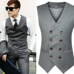 Men's Waistcoat Daily Wear Vacation Going out Fashion Basic Spring & Fall Button Polyester Comfortable Plain Single Breasted V Neck Regular Fit Dark-Gray Black Light Grey Vest