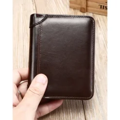 Men's Wallet Credit Card Holder Wallet Leather Cowhide Office Casual Daily Multiple pockets Large Capacity RFID Blocking Solid Color Color rubbing Light Brown Black Brown