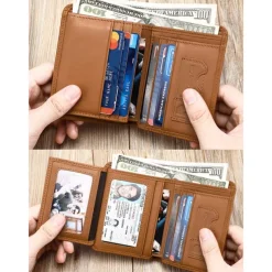 Men's Wallet Credit Card Holder Wallet Leather Cowhide Office Casual Daily Multiple pockets Large Capacity RFID Blocking Solid Color Color rubbing Light Brown Black Brown