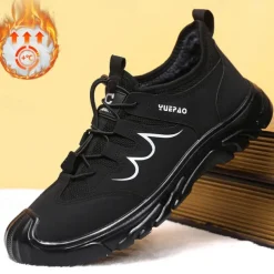 Men's Warm Waterproof Athletic Sneakers with Faux Fur Lining, Non-Slip Sole, and Lace-Up Closure – Ideal for Winter Outdoor Activities