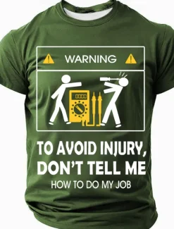 Men's Warning To Avoid Injury, Don't Tell Me How To Do My Job Funny Slang T Shirt Short Sleeve T shirt 3D Print Crew Neck Round Neck Shirt Fashion Daily Street Casual Daily Clothing Apparel
