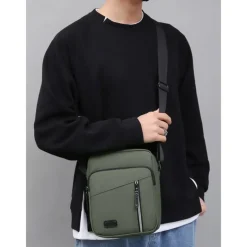 Men's Waterproof Crossbody Messenger Bag with Multiple Zipper Pockets – Durable Outdoor Travel Shoulder Bag in Olive Green