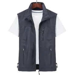 Men's Waterproof Fishing Vest Hiking Vest Sleeveless Outerwear Jacket Zip Top Outdoor Windproof Ultra Light (UL) Quick Dry Autumn / Fall Spring Back Venting Design Chinlon Solid Color Red Army Green