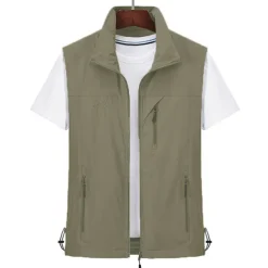 Men's Waterproof Fishing Vest Hiking Vest Sleeveless Outerwear Jacket Zip Top Outdoor Windproof Ultra Light (UL) Quick Dry Autumn / Fall Spring Back Venting Design Chinlon Solid Color Red Army Green
