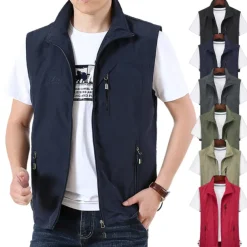 Men's Waterproof Fishing Vest Hiking Vest Sleeveless Outerwear Jacket Zip Top Outdoor Windproof Ultra Light (UL) Quick Dry Autumn / Fall Spring Back Venting Design Chinlon Solid Color Red Army Green