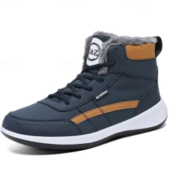 Men's Waterproof High-Top Sneakers with Warm Plush Lining – Stylish Outdoor Athletic Shoes with Yellow Accents and Durable Sole