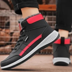 Men's Waterproof High-Top Sneakers with Warm Plush Lining – Stylish Outdoor Athletic Shoes with Yellow Accents and Durable Sole