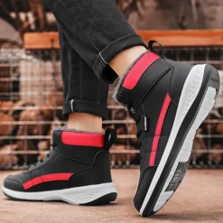 Men's Waterproof High-Top Sneakers with Warm Plush Lining – Stylish Outdoor Athletic Shoes with Yellow Accents and Durable Sole