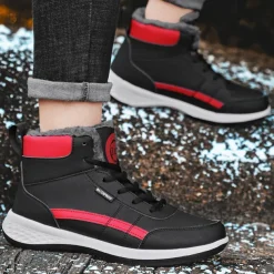 Men's Waterproof High-Top Sneakers with Warm Plush Lining – Stylish Outdoor Athletic Shoes with Yellow Accents and Durable Sole