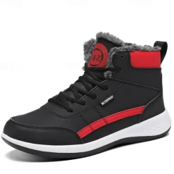 Men's Waterproof High-Top Sneakers with Warm Plush Lining – Stylish Outdoor Athletic Shoes with Yellow Accents and Durable Sole