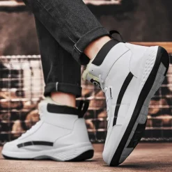 Men's Waterproof High-Top Sneakers with Warm Plush Lining – Stylish Outdoor Athletic Shoes with Yellow Accents and Durable Sole