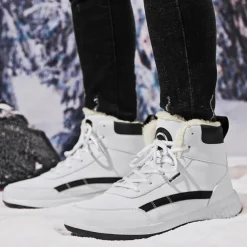 Men's Waterproof High-Top Sneakers with Warm Plush Lining – Stylish Outdoor Athletic Shoes with Yellow Accents and Durable Sole