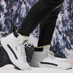 Men's Waterproof High-Top Sneakers with Warm Plush Lining – Stylish Outdoor Athletic Shoes with Yellow Accents and Durable Sole