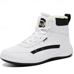 Men's Waterproof High-Top Sneakers with Warm Plush Lining – Stylish Outdoor Athletic Shoes with Yellow Accents and Durable Sole