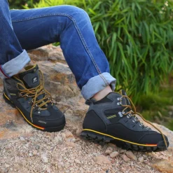 Men's Waterproof Hiking Boots with Red Laces - Durable Outdoor Footwear for Rugged Terrain