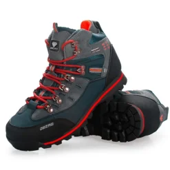 Men's Waterproof Hiking Boots with Red Laces - Durable Outdoor Footwear for Rugged Terrain