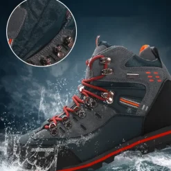 Men's Waterproof Hiking Boots with Red Laces - Durable Outdoor Footwear for Rugged Terrain