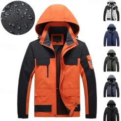 Men's Waterproof Hiking Jacket Rain Jacket Hiking Windbreaker Outdoor Waterproof Windproof Breathable Quick Dry Outerwear Trench Coat Top Fishing Climbing Ivory white Black Orange Army Green