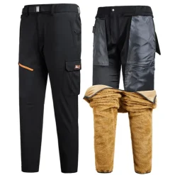 Men's Waterproof Hiking Pants Fleece Lined Pants Softshell Pants Winter Outdoor Regular Fit Thermal Warm Fleece Lining Detachable Fleece Breathable Pants / Trousers Bottoms Dark Grey Black / Orange