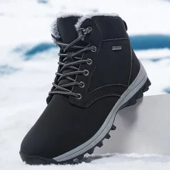 Men's Waterproof Insulated Winter Boots with Non-Slip Rubber Sole and Faux Fur Lining for Outdoor Hiking