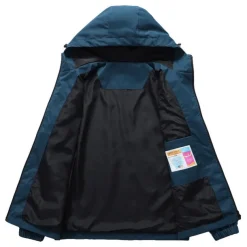 mens waterproof rain jacket gorpcore outdoor lightweight shell raincoat packable zip up hooded hiking running trench coat blue