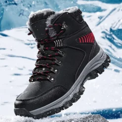 Men's Waterproof Winter Hiking Boots with Fur Lining – Anti-Slip Outdoor Trekking Shoes for Cold Weather
