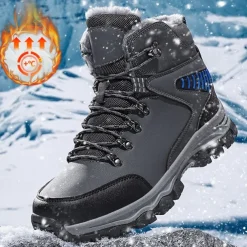 Men's Waterproof Winter Hiking Boots with Fur Lining – Anti-Slip Outdoor Trekking Shoes for Cold Weather