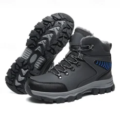 Men's Waterproof Winter Hiking Boots with Fur Lining – Anti-Slip Outdoor Trekking Shoes for Cold Weather