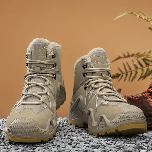 Men's Waterproof Winter Hiking Boots with Fur Lining – Insulated Outdoor Snow Boots for Cold Weather