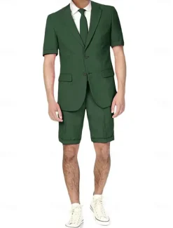 Men's Wedding Beach Linen Suits Notch Black Dark Navy Solid Colored Tailored Fit 2 Piece Single Breasted Two-buttons