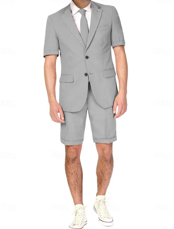 Men's Wedding Beach Linen Suits Notch Black Dark Navy Solid Colored Tailored Fit 2 Piece Single Breasted Two-buttons