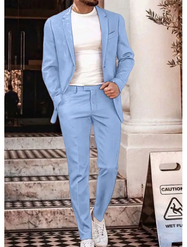 Men's Wedding Beach Linen Suits Notch Brown Beige Solid Colored Tailored Fit 2 Piece Single Breasted Two-buttons