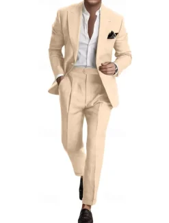 Men's Wedding Business Linen Suits Pink Sky Blue Summer Fashion Casual Solid Colored Standard Fit 2 Piece Single Breasted One-button