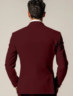 Men's Wedding Fall Wedding Suits Notch Lapel Burgundy Purple Solid Colored Standard Fit 3 Piece Single Breasted Two-buttons
