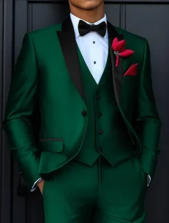 Men's Wedding Homecoming Party Suits Peaked Lapel Dark Green Fashion Business Solid Colored Standard Fit 3 Piece Single Breasted One-button