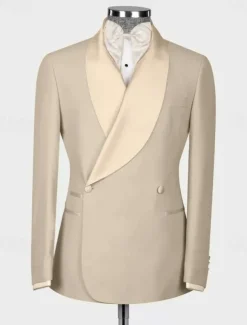 Men's Wedding Homecoming Suits Shawl Lapel Shawl Collar Navy Blue Dark Green Daily Lightweight Solid Colored Tailored Fit 2 Piece Double Breasted Two-buttons