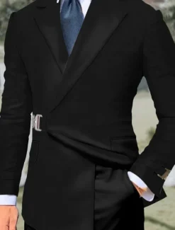 Men's Wedding Homecoming Suits Notch Notch Lapel Black Pink Solid Colored Tailored Fit 2 Piece Single Breasted One-button