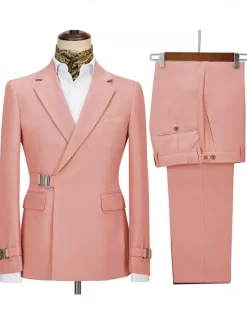 Men's Wedding Homecoming Suits Notch Notch Lapel Black Pink Solid Colored Tailored Fit 2 Piece Single Breasted One-button