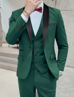 Men's Wedding Homecoming Tuxedos Pink Royal Blue Solid Color Standard Fit 3 Piece Single Breasted One-button