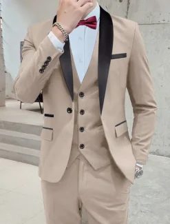 Men's Wedding Homecoming Tuxedos Pink Royal Blue Solid Color Standard Fit 3 Piece Single Breasted One-button