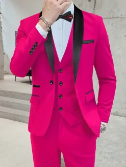 Men's Wedding Homecoming Tuxedos Pink Royal Blue Solid Color Standard Fit 3 Piece Single Breasted One-button