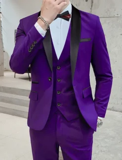 Men's Wedding Homecoming Tuxedos Pink Royal Blue Solid Color Standard Fit 3 Piece Single Breasted One-button