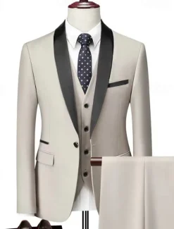 Men's Wedding Homecoming Tuxedos Pink Royal Blue Solid Color Standard Fit 3 Piece Single Breasted One-button