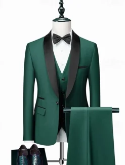 Men's Wedding Homecoming Tuxedos Pink Royal Blue Solid Color Standard Fit 3 Piece Single Breasted One-button