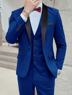 Men's Wedding Homecoming Tuxedos Pink Royal Blue Solid Color Standard Fit 3 Piece Single Breasted One-button