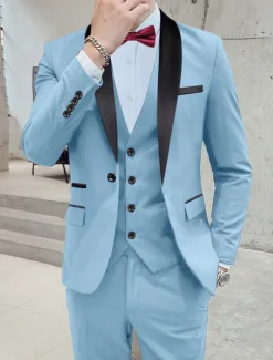 Men's Wedding Homecoming Tuxedos Pink Royal Blue Solid Color Standard Fit 3 Piece Single Breasted One-button