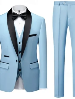 Men's Wedding Homecoming Tuxedos Pink Royal Blue Solid Color Standard Fit 3 Piece Single Breasted One-button